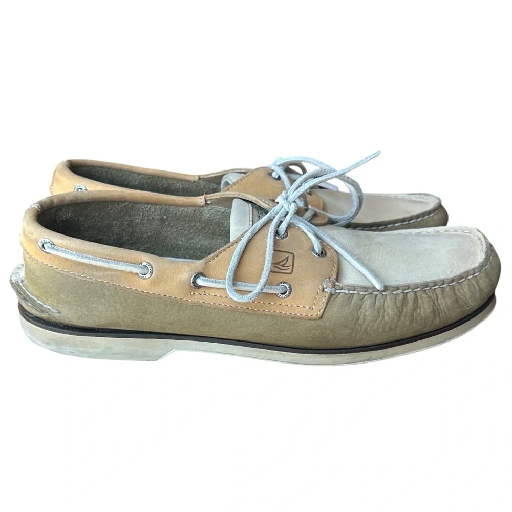 Sperry Top-Sider A/O 2-Eye Colorblock Boat Shoes Cream/Dusty Olive/Tan Men’s 12